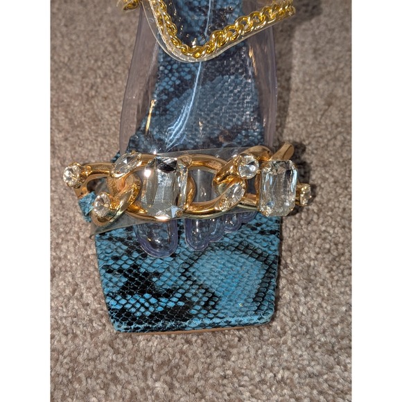 EGO Heels Chain Detail Rhinestone Embellished Party Stiletto Sandals 9 NEW - Picture 6 of 10